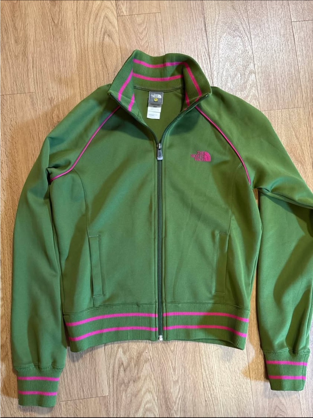 The North Face Olive Green Bomber Jacket with Pink Trim
